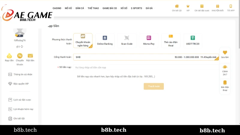 Nạp tiền B8B